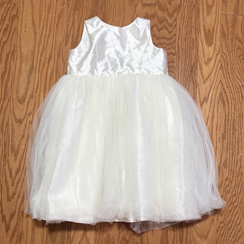 David's Bridal Ivory Satin and Tulle Flower Girl Dress